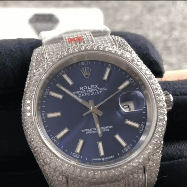 Rolex Datejust White Gold Blue Dial Iced Out 126300 Replica